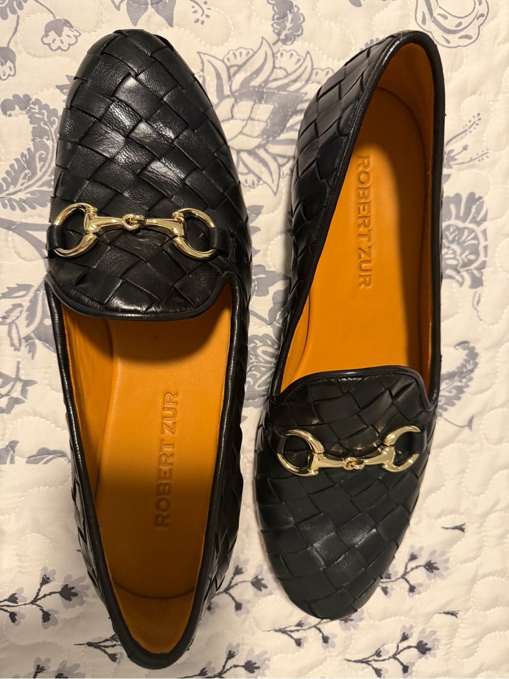 Robert Zur LETTI Black Woven Leather Loafers with Gold Bit Detail - Picture 4 of 5